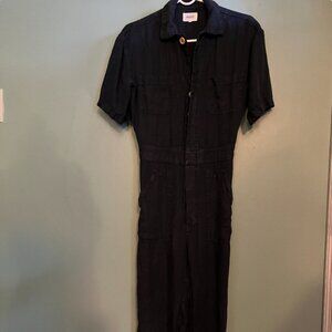MATE the Label Navy Linen Short-sleeved Jumpsuit XS